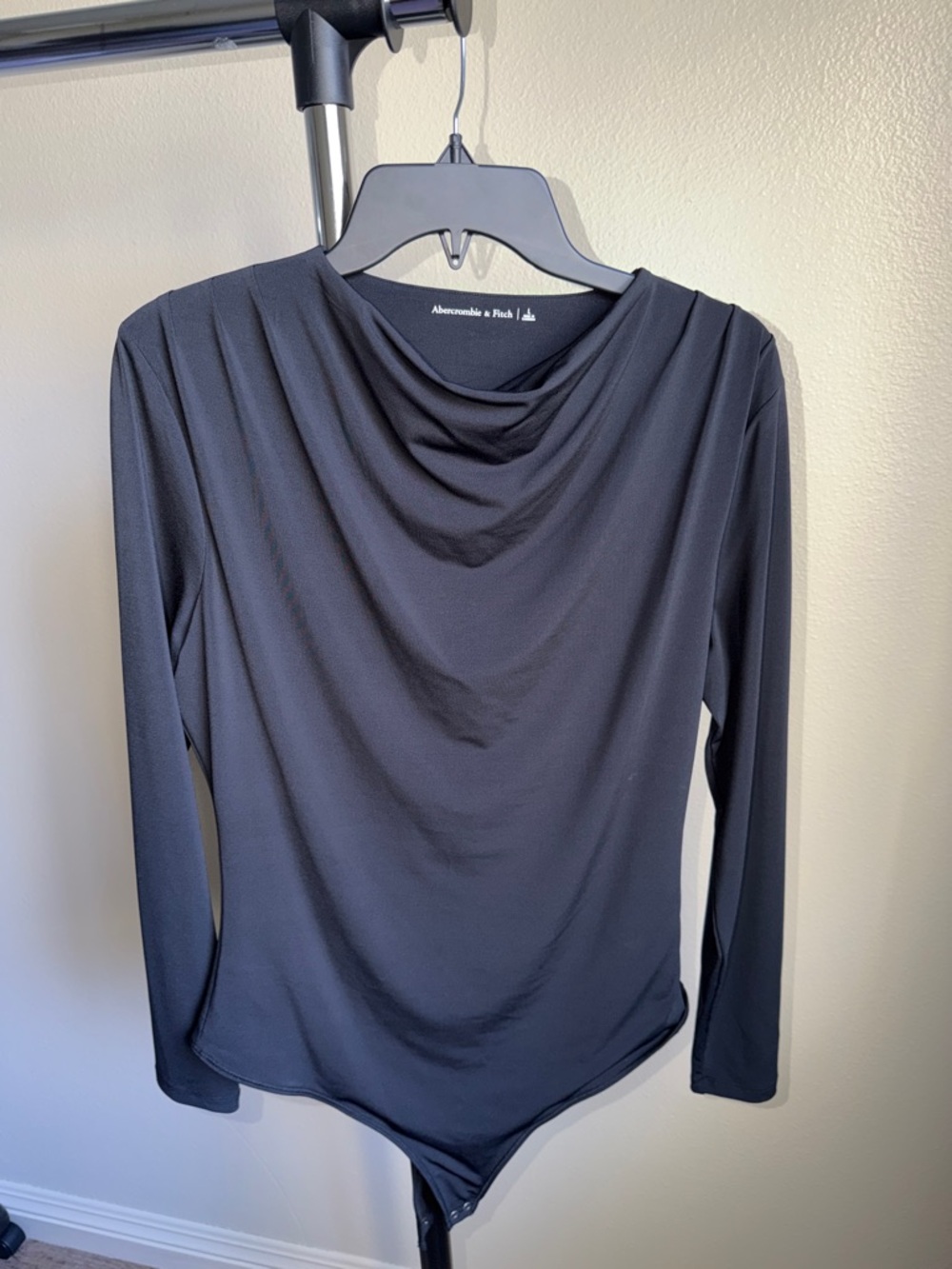 Abercrombie & Fitch Black Draped-Neck Long-Sleeve Bodysuit